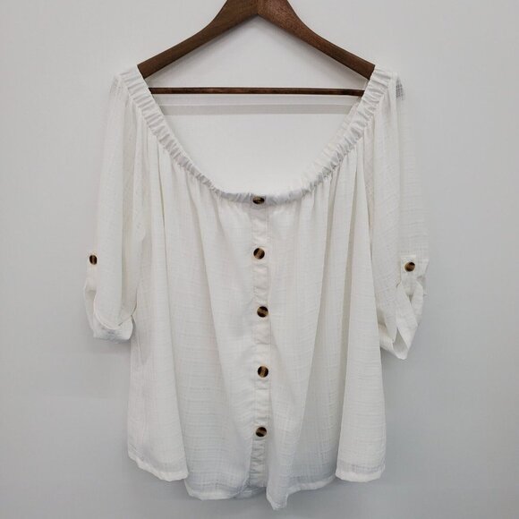 Ophelia Roe Womens White Off The Shoulder Short Sleeve Blouse Top Plus Size 2X - Picture 1 of 11